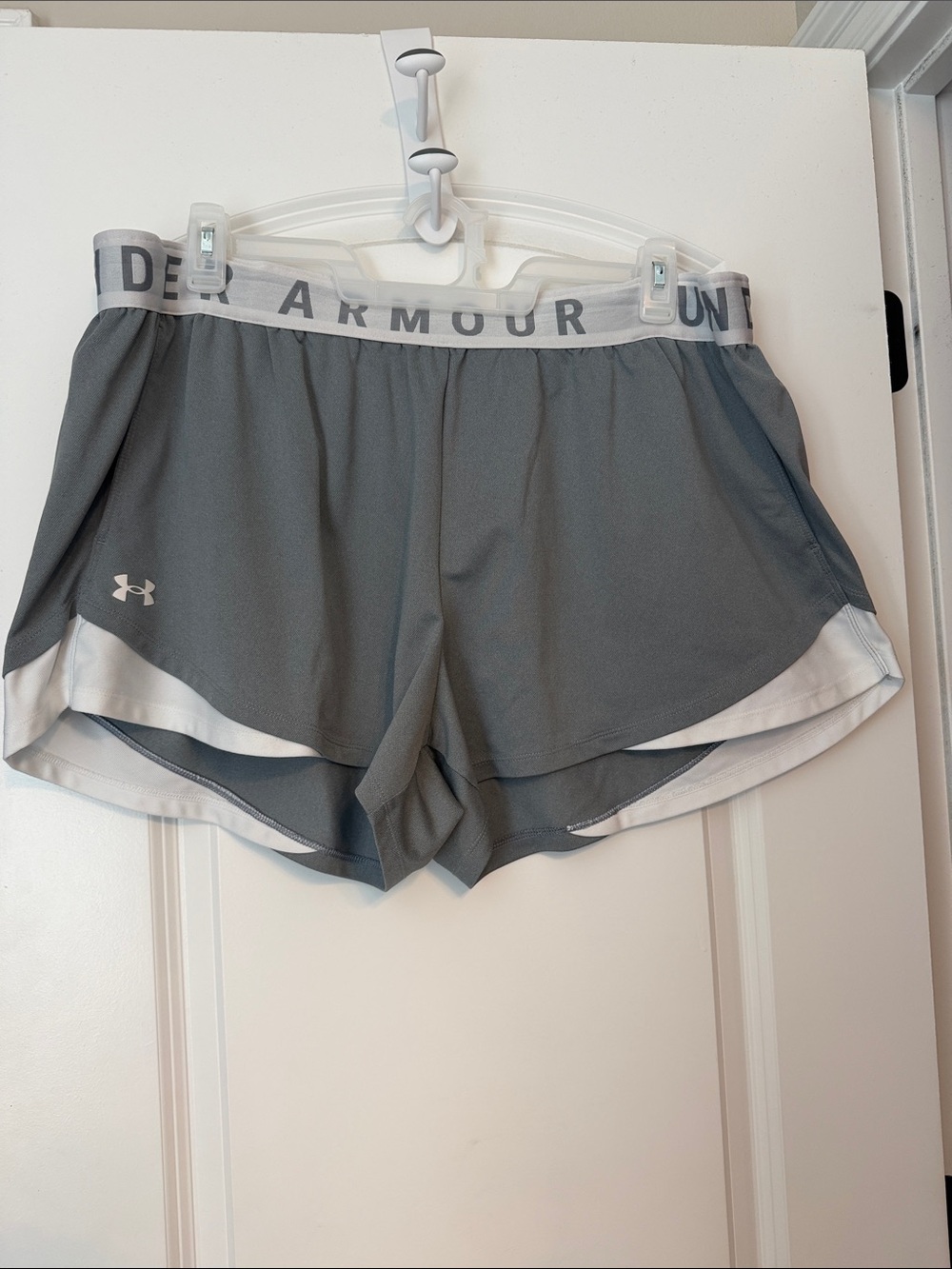 Under Armour Women's Gray and White Athletic Running Shorts